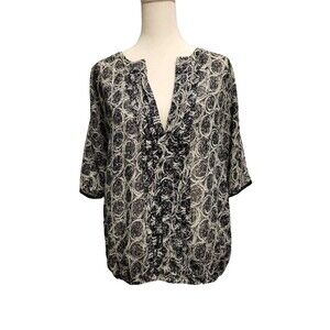 Banana Republic Semi Sheer Blouse Womens XS Pleated Artsy Pattern Relaxed Top